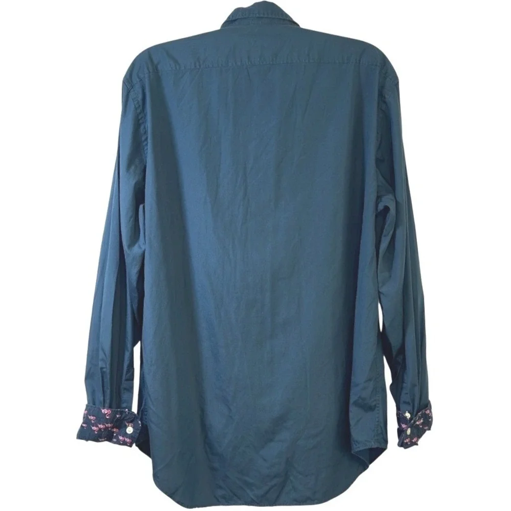 Thomas Pink Button Down Shirt Men Teal Blue Flamingo Print Trim Slim British 3XL